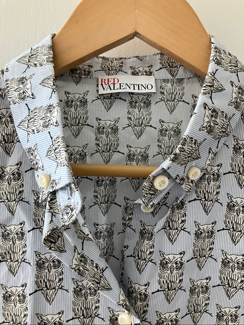 Valentino Light Blue Button-Down Shirt with Black Owls